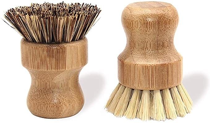 Portable 3.2inch Natural Bamboo Dish Scrub Brush Set 2pcs Great Flexibility