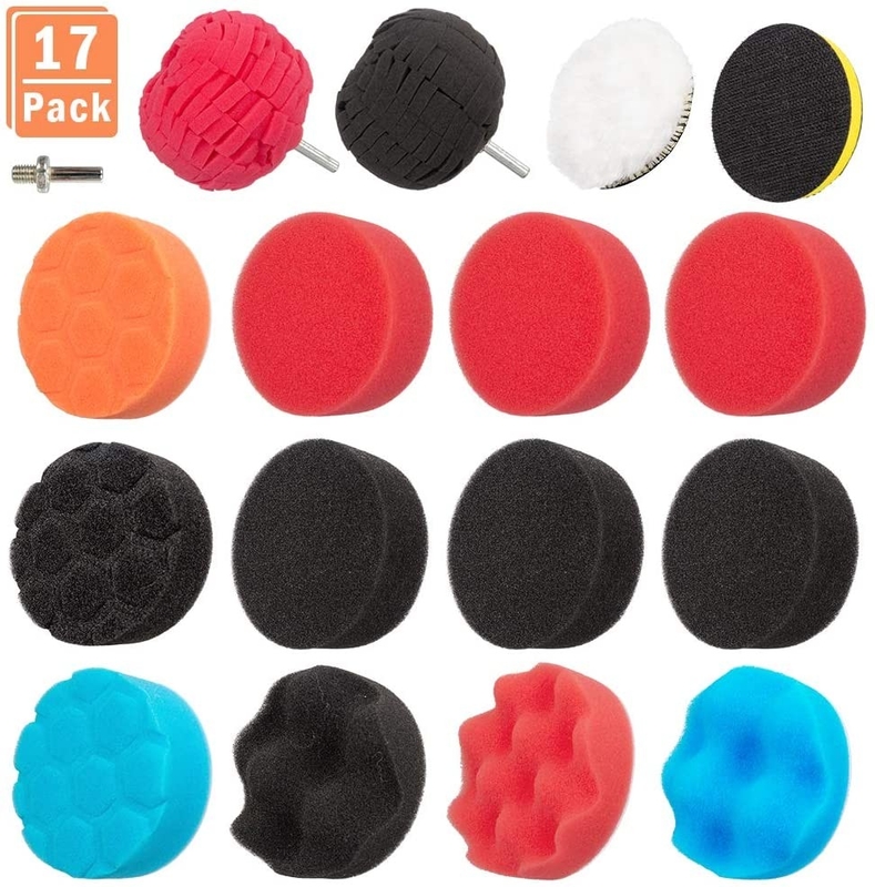 17PCS 3 Inch Car Polishing Pads Sponge Buffing Pads With M10 Drill Adapter