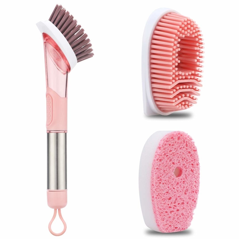 Stainless Steel Handle Scrubber Brush With 3 Replacement Head